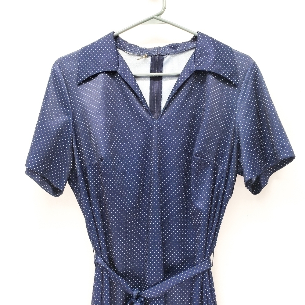 Vintage Navy & White polka dot 30's house dress - Picture 5 of 6